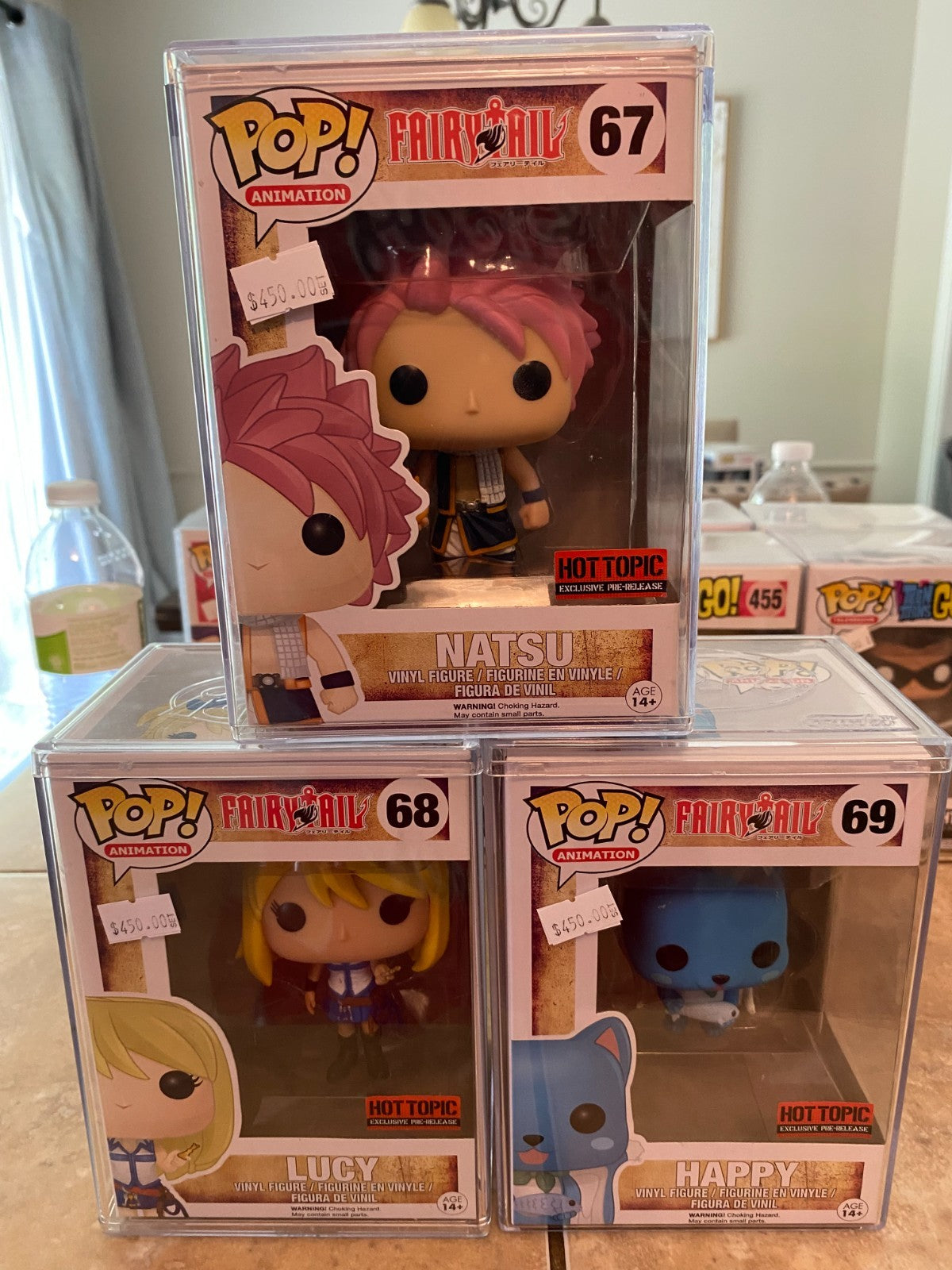 Fairy Tail Funko Lot #67 Natsu, #68 Lucy & #69 Happy Hot Topic Ex. Set