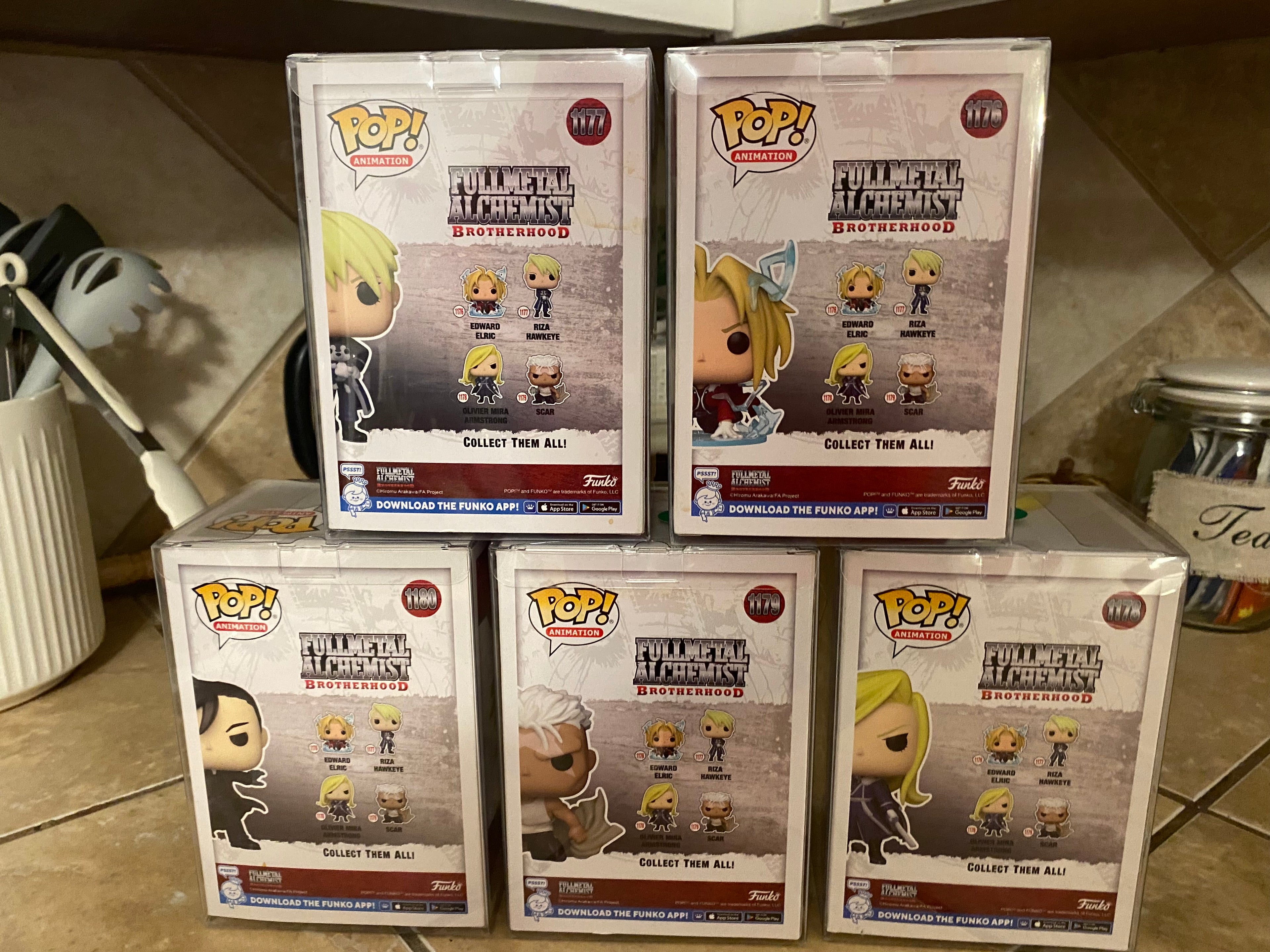 Funko Pop! Full Metal Alchemist/Brotherhood Set #1176 thru #1180 w Protectors
