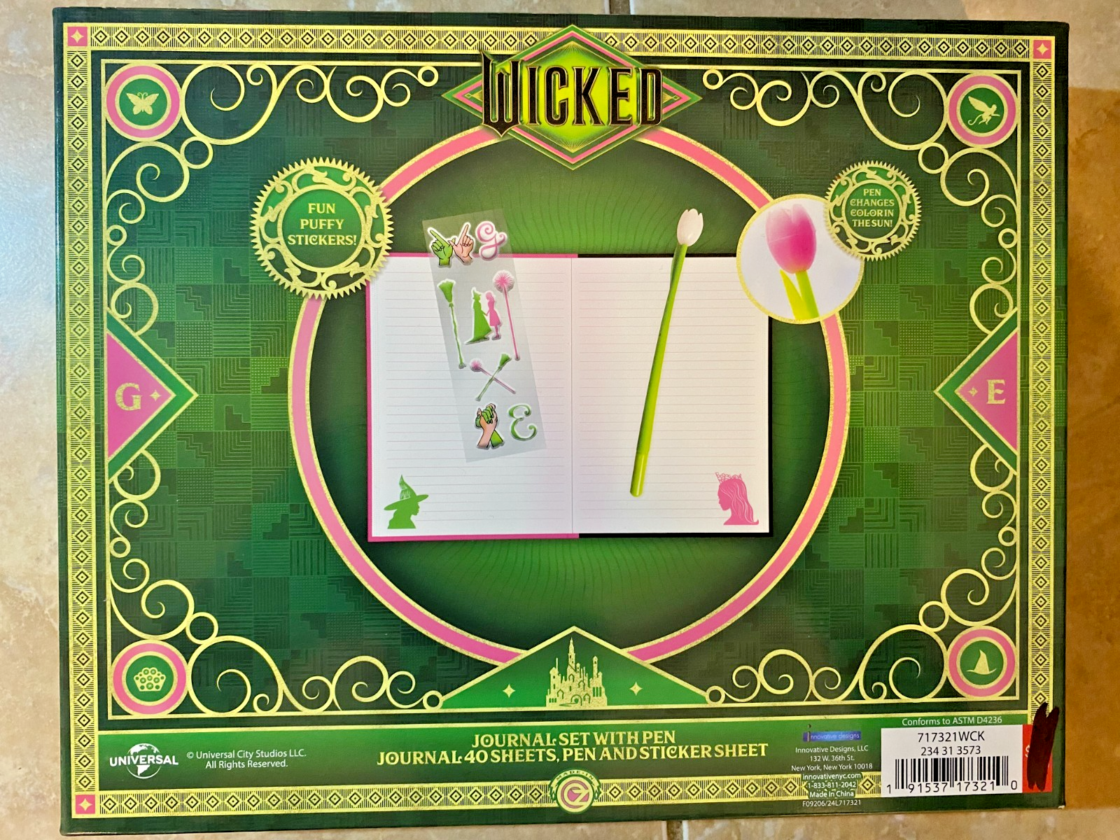 Wicked Elphaba & Galinda Journal Set Color Changing Pen + Puffy Stickers