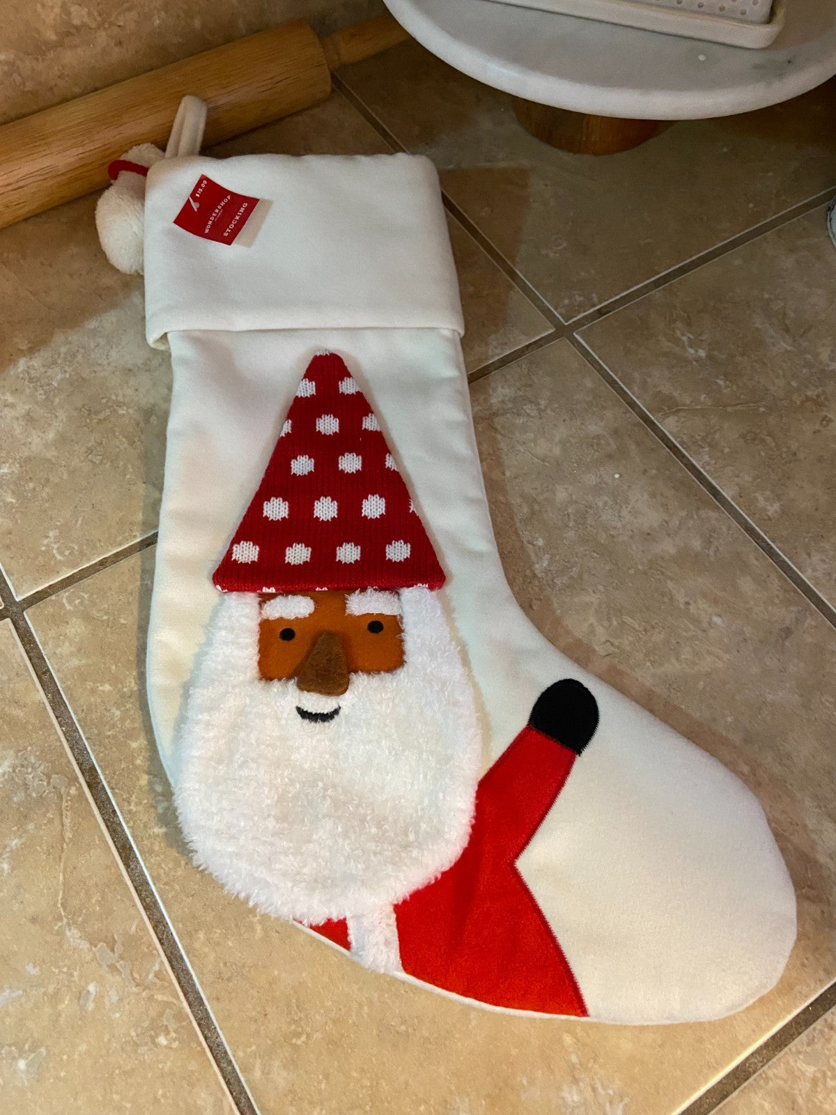 Santa in Striped Hat Christmas Stocking with Pompoms from Wondershop™