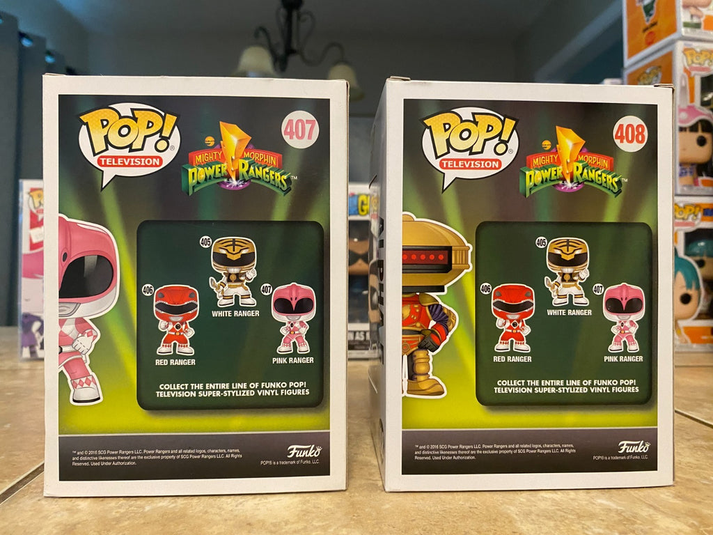 Funko Pop! Mighty Morphin Power Rangers Set #405 thru #408 with Soft Protectors