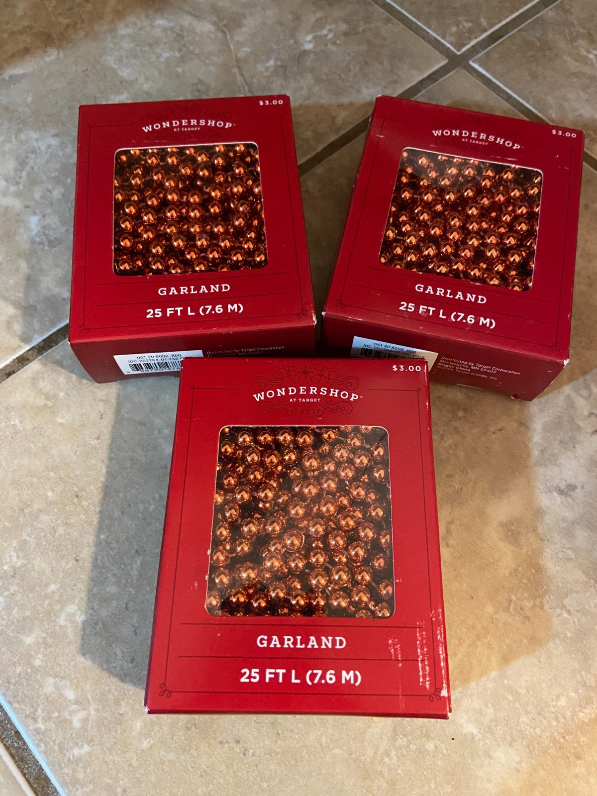 Wondershop Target Xmas Tree Garland Red Beads 25ft (Set of 3)