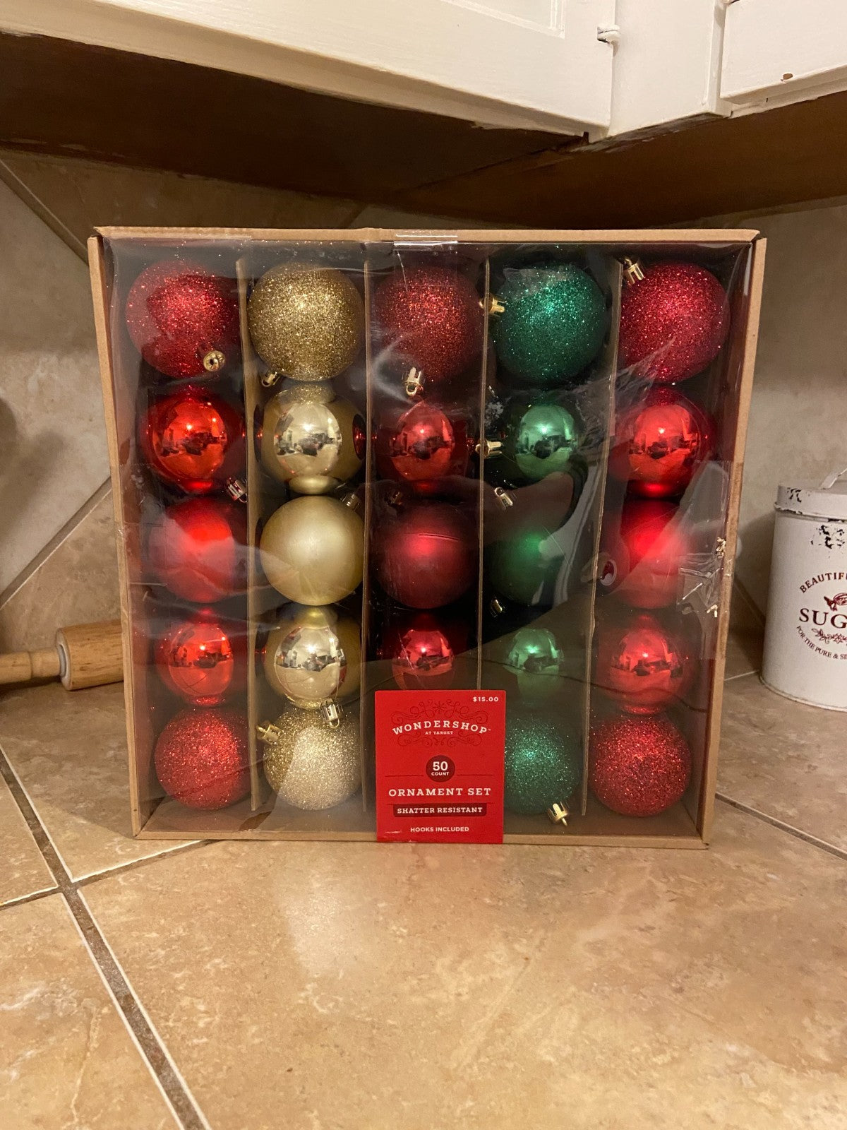 Wondershop Set of 50 Shatterproof Ornaments w/Hooks - Red/Gold/Green