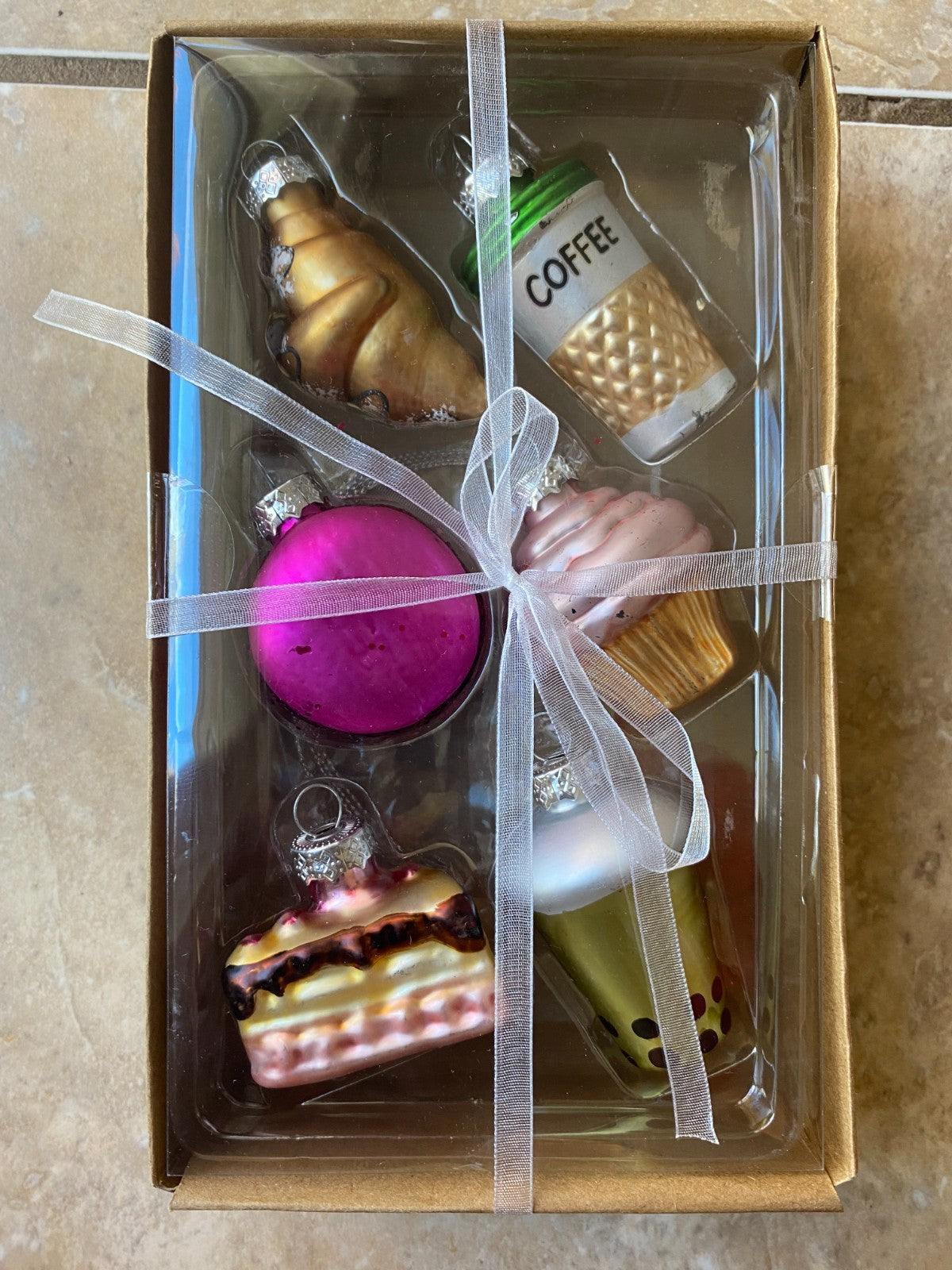 Mini Glass Coffee & Pastries Christmas Ornaments Set of 6