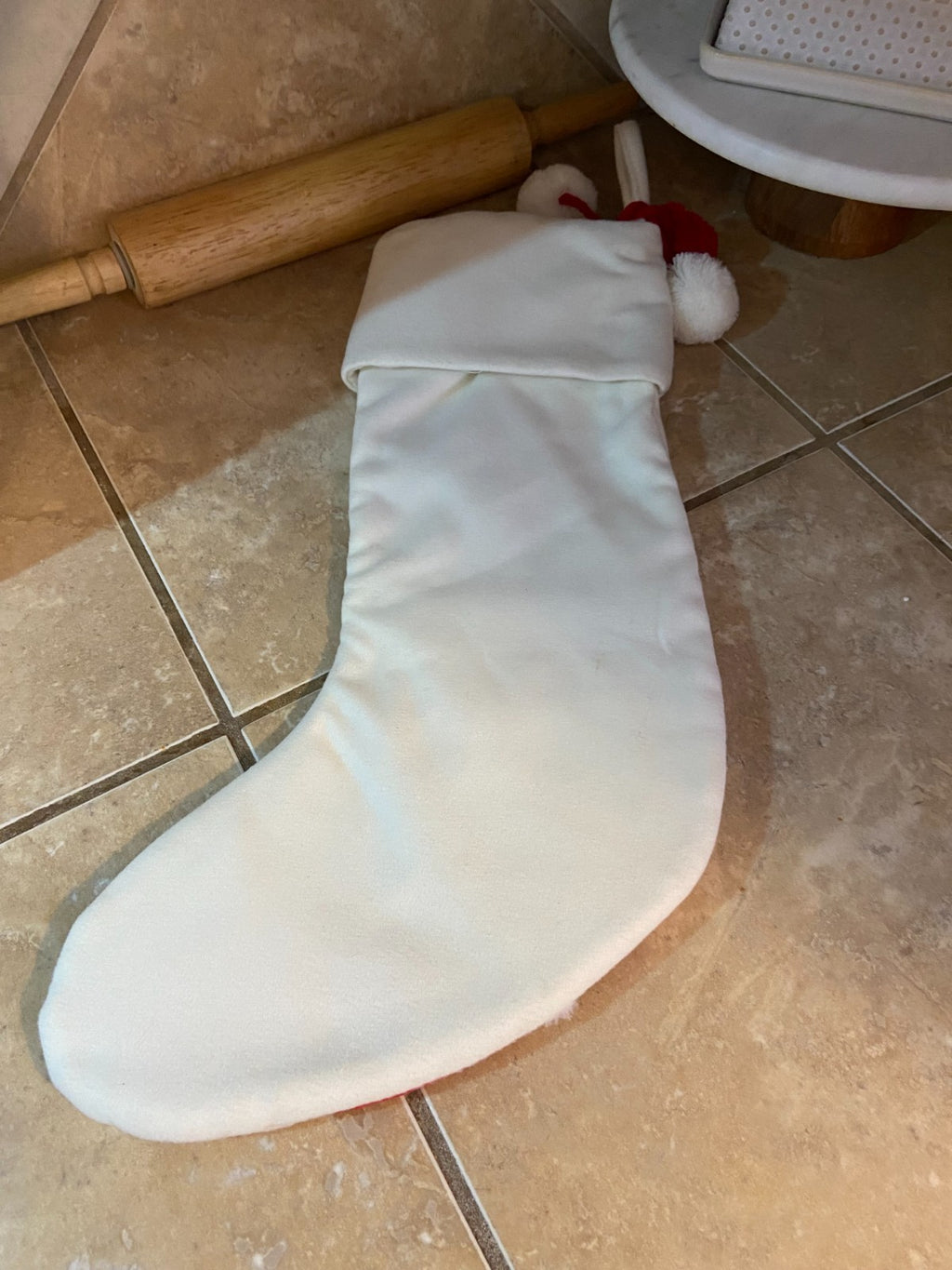 Santa in Striped Hat Christmas Stocking with Pompoms from Wondershop™