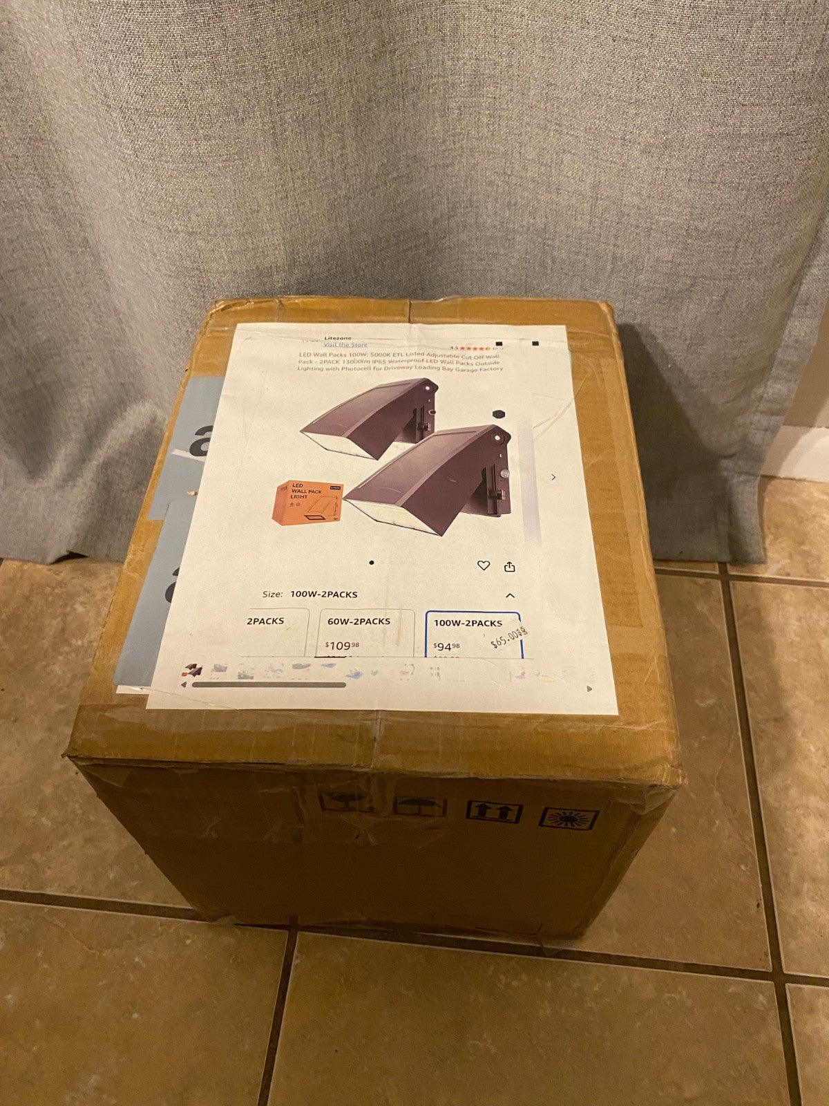 LITEZONE Wall Packs 100w 5000k ETL Listed Adjustable Cut Off Wall Pack 2pk