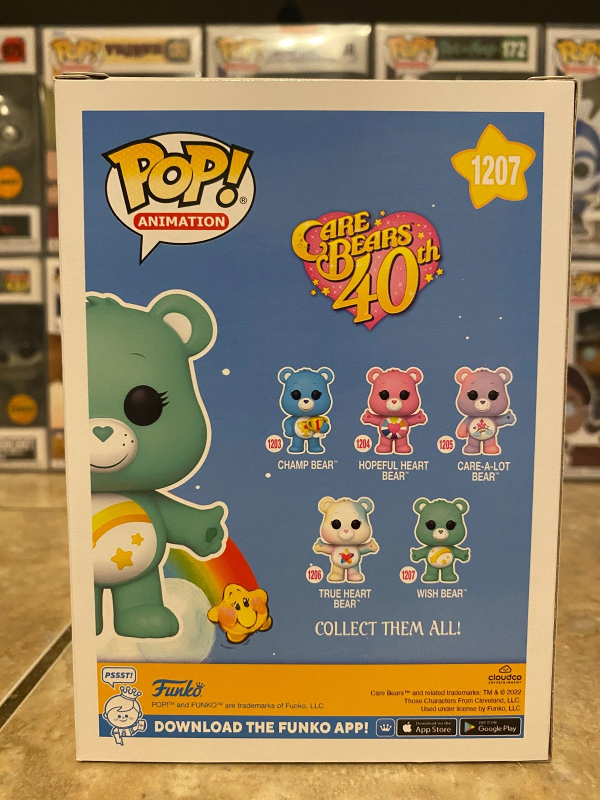 Funko POP! Care Bears 40th Anniversary Wish Bear #1207 Chase Flocked w Protector