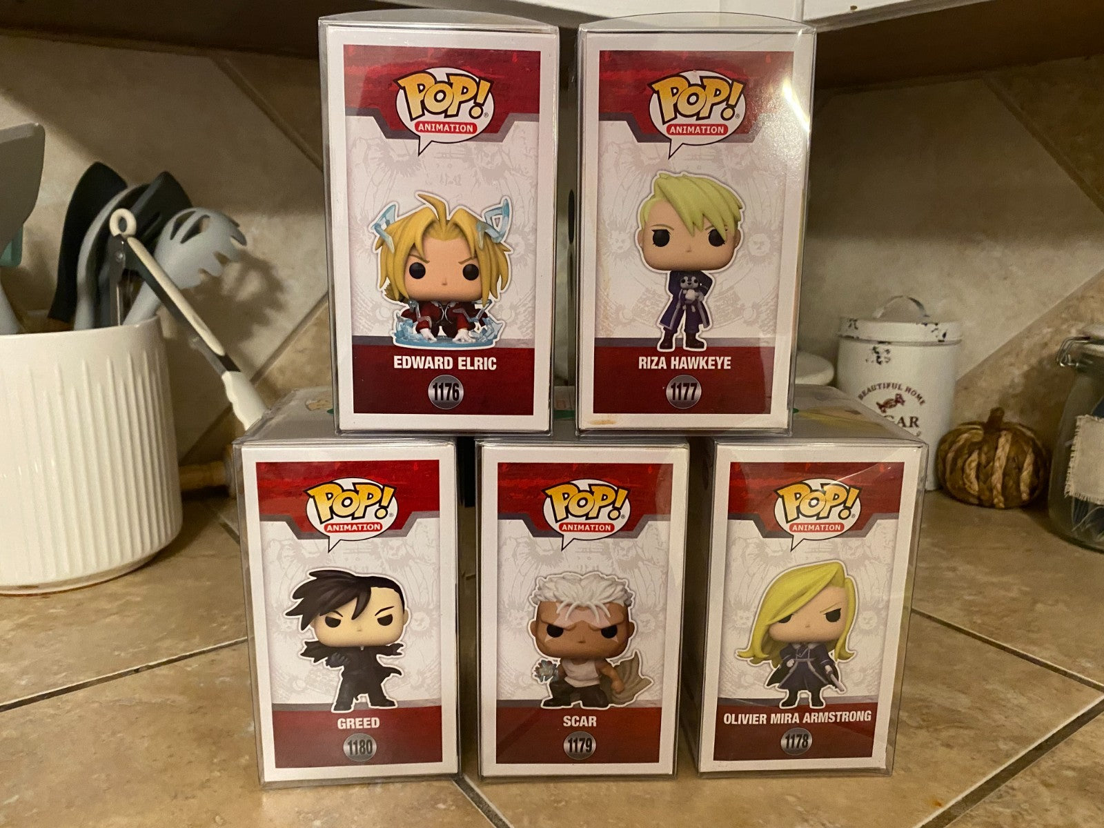 Funko Pop! Full Metal Alchemist/Brotherhood Set #1176 thru #1180 w Protectors
