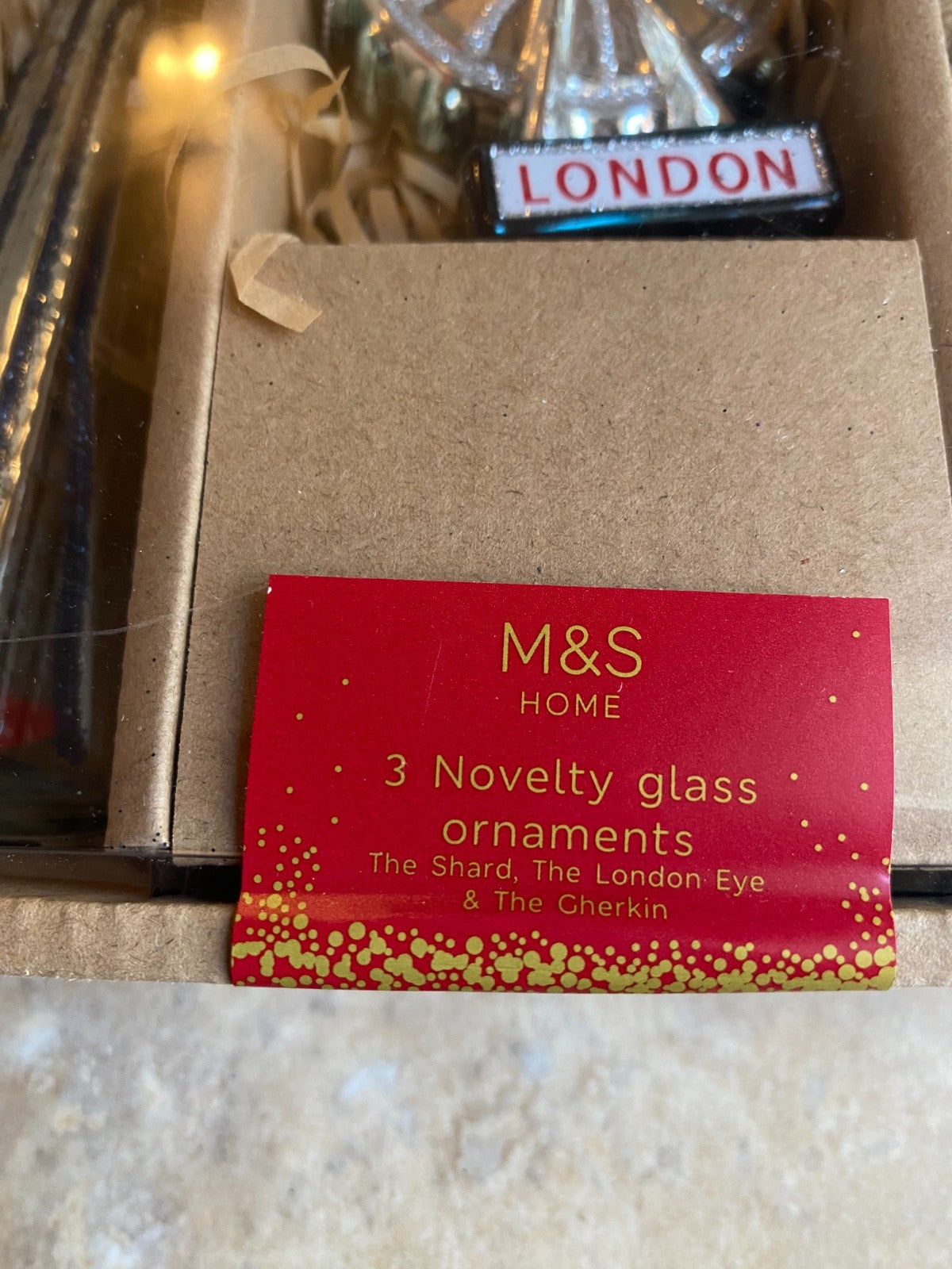 M&S London Christmas Decor Glass Ornaments Set of 3 Shard Gherkin London Eye