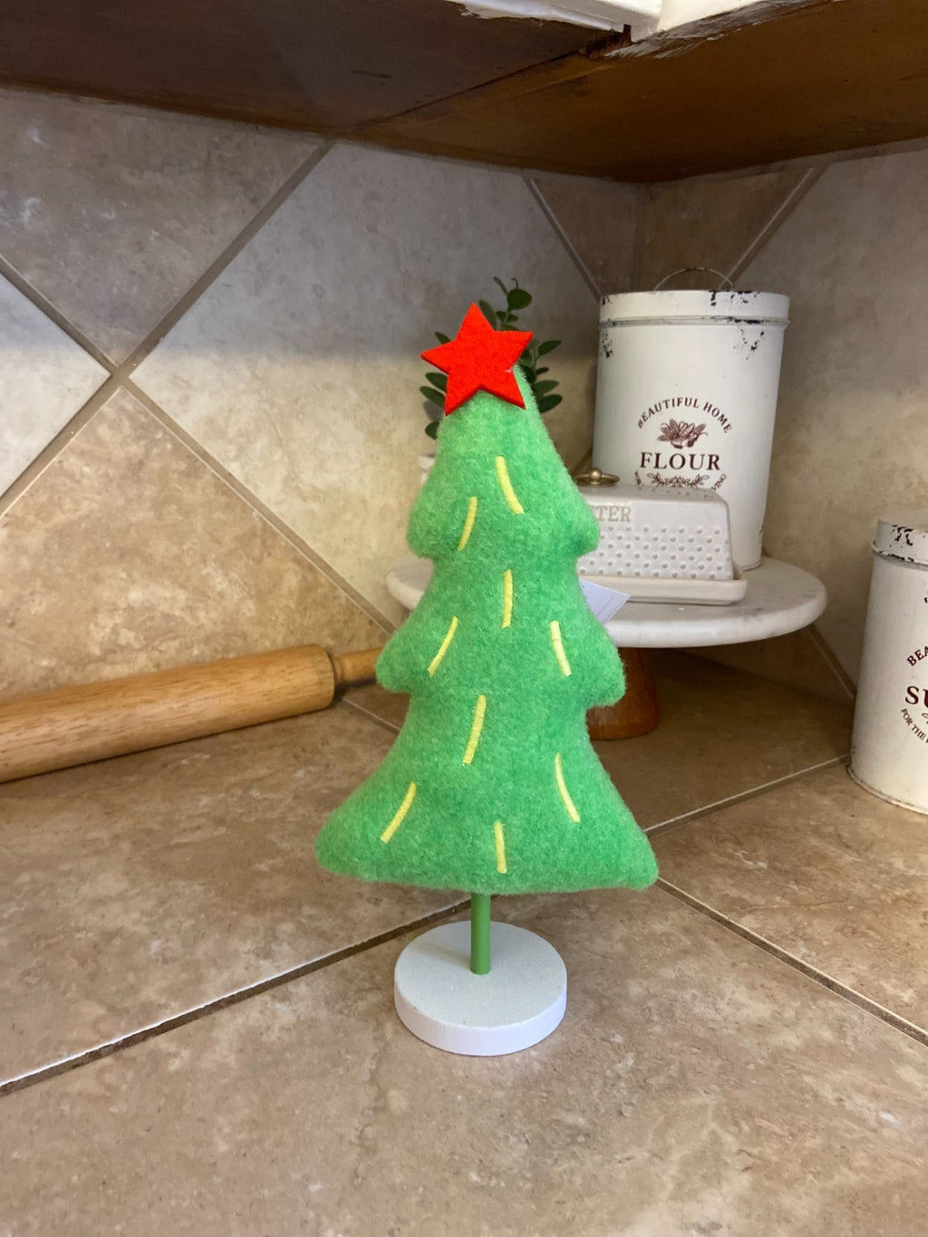 New Fabric Christmas Tree Figurine with Red Star-Wondershop Light Green