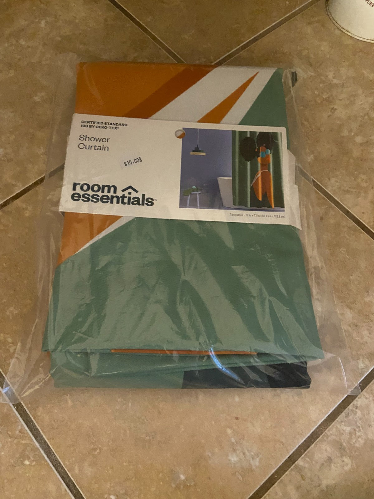 Room Essentials 72" x 72" Puffs & Sunglasses Girl Shower Curtain New