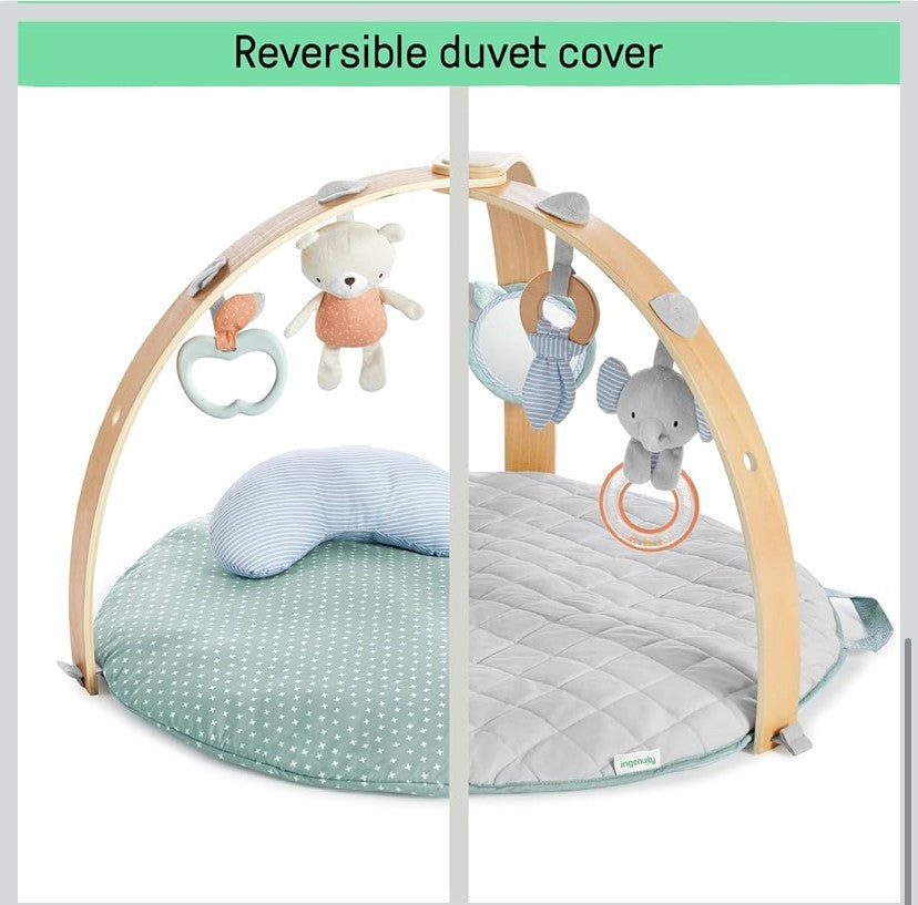 Ingenuity Cozy Spot Reversible Duvet Activity Gym Play Mat Wooden Toy Bar NIB