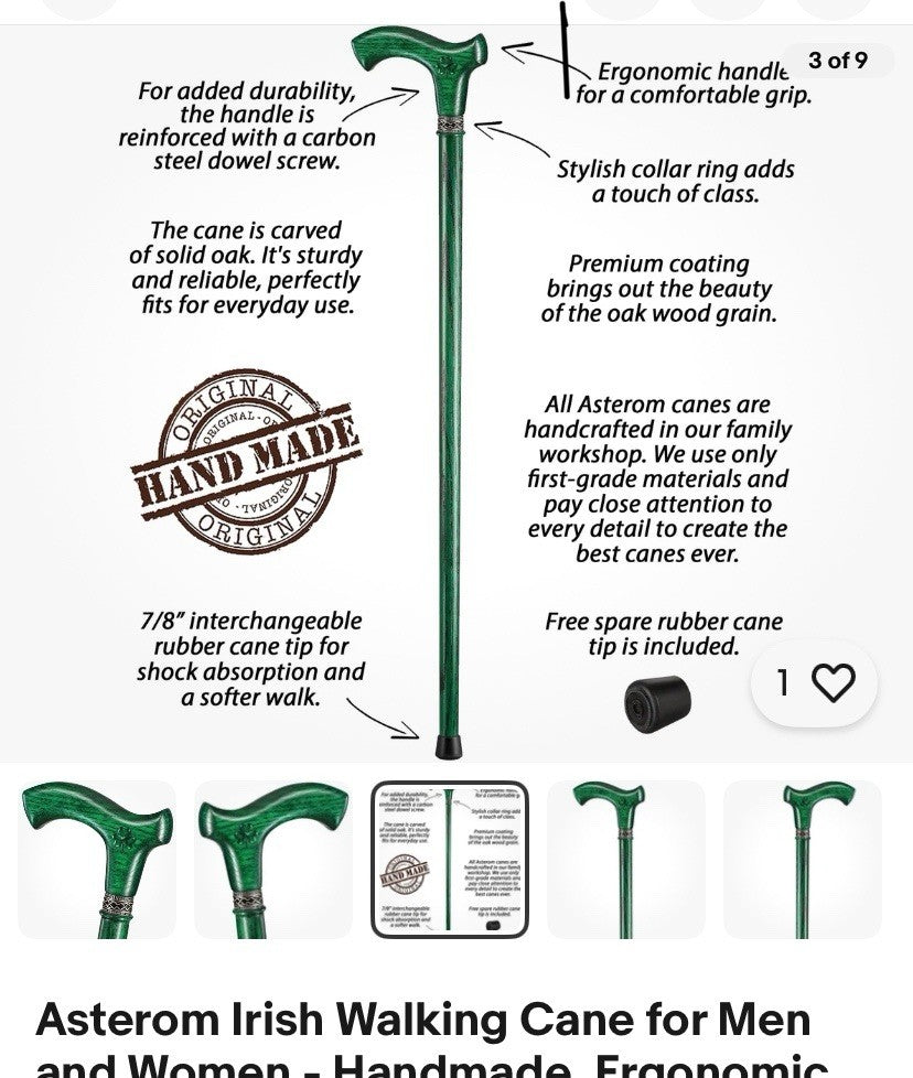 Asterom Walking Cane - Handmade, Ergonomic, 32 Inch