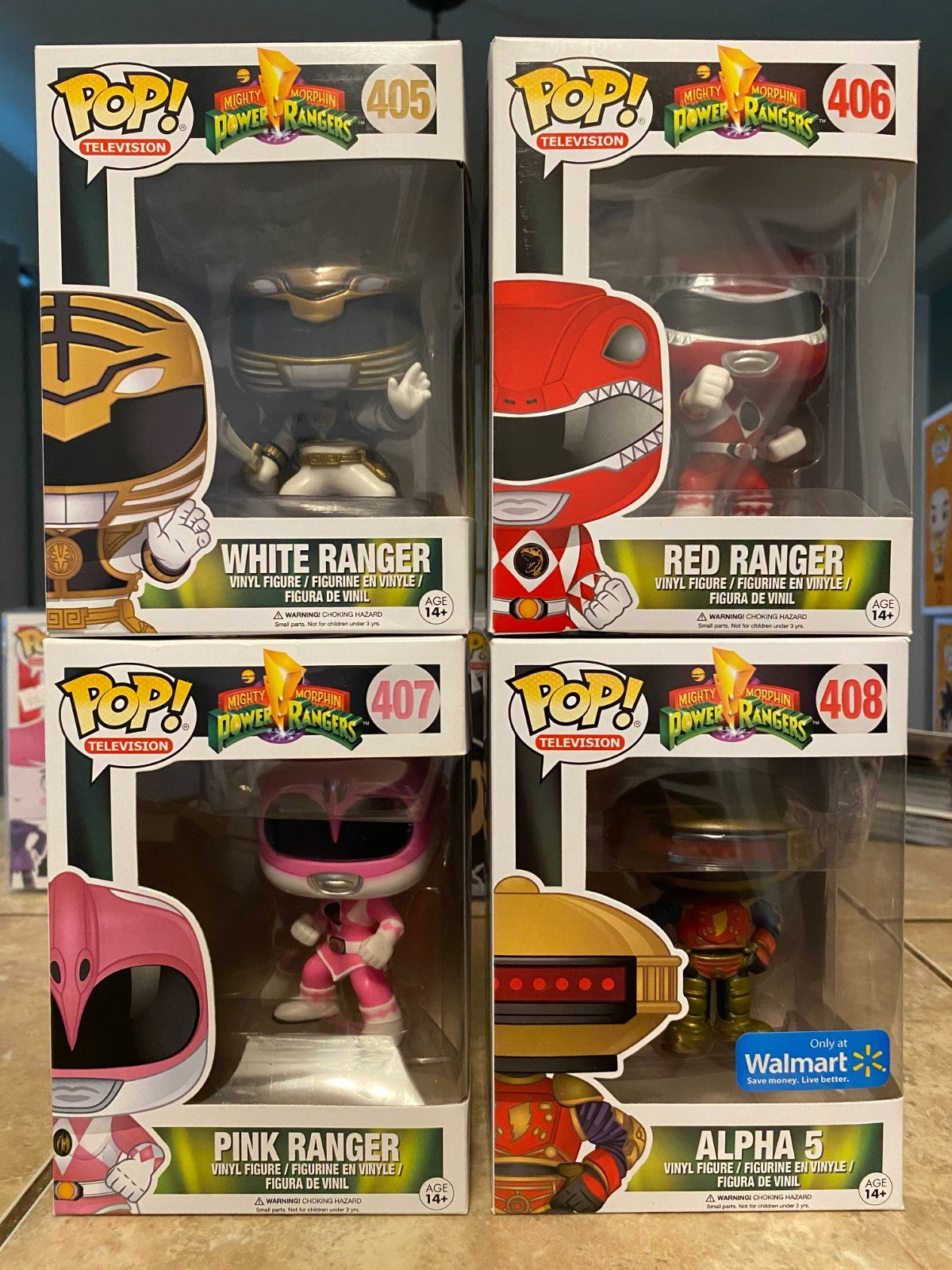 Funko Pop! Mighty Morphin Power Rangers Set #405 thru #408 with Soft Protectors