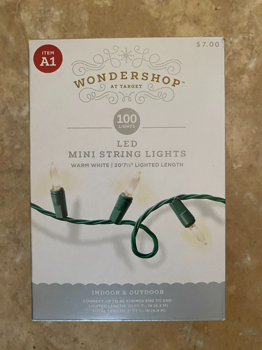 100 Ct Mini String Lights/Warm White 20ft & 7" and 1/2  in Lighted Length