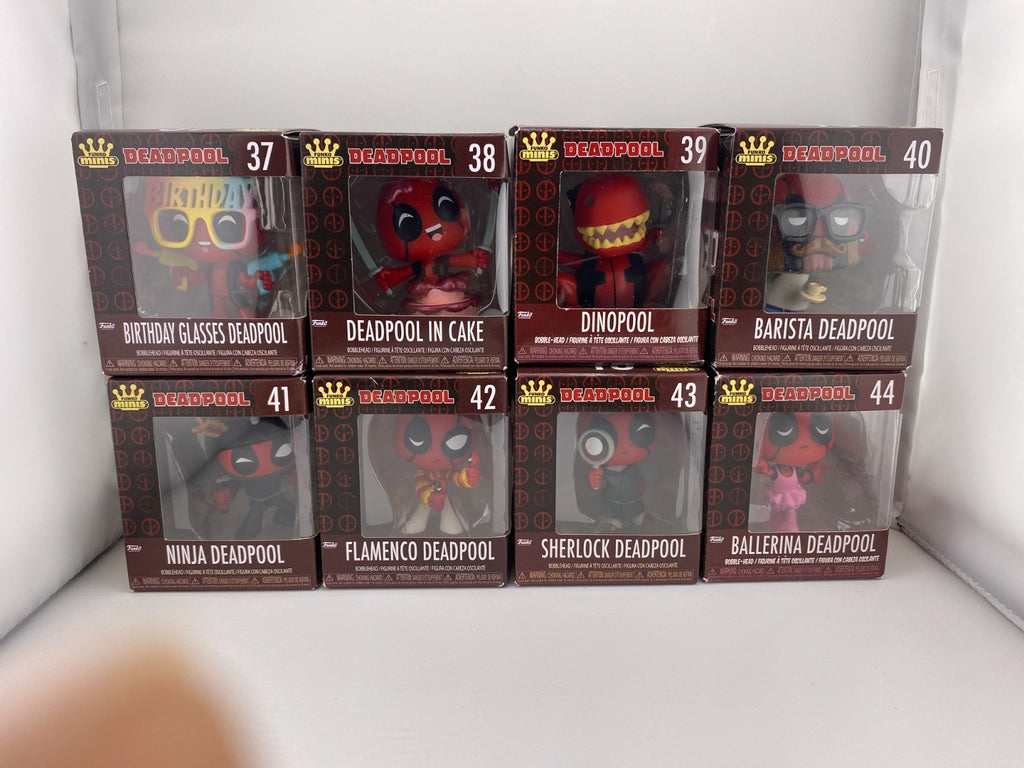 Funko Mini’s Deadpool Bobble- Heads. NEW, Sealed. Lot Of 8, 30th Anniversary.