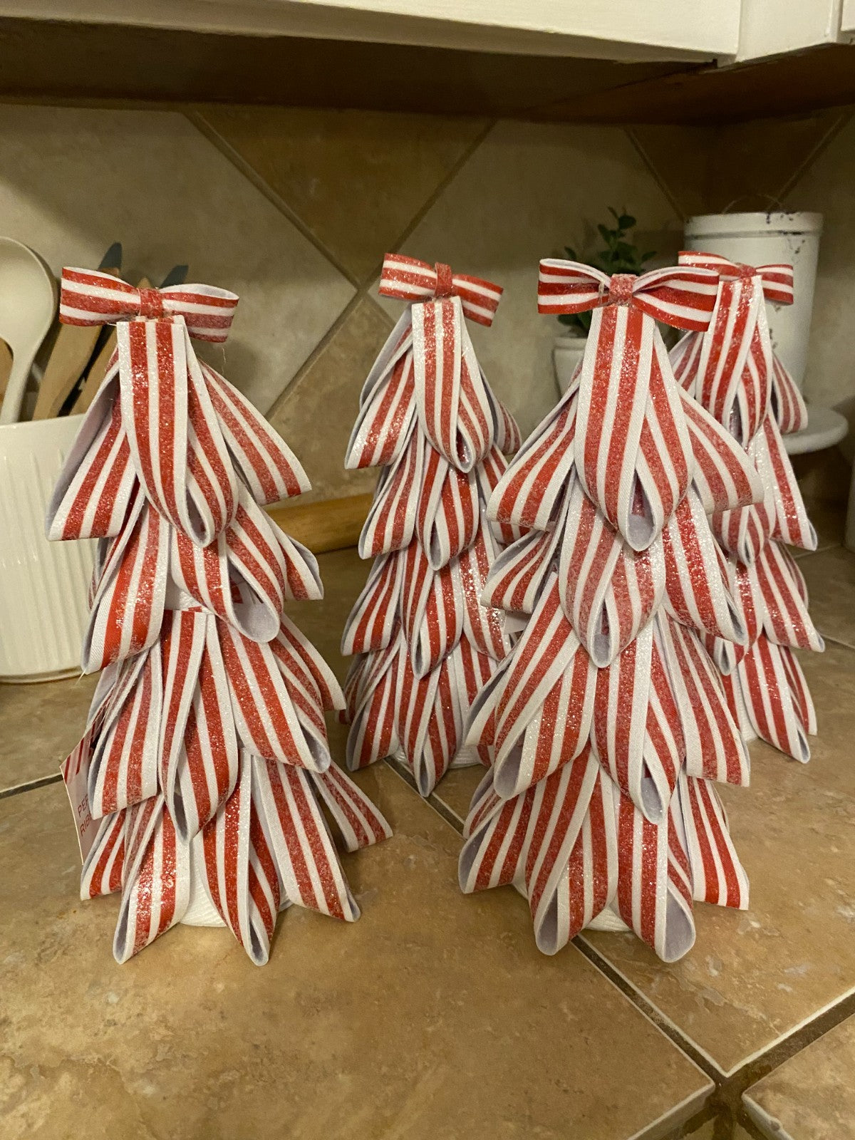 Target Frosted Peppermint Ribbon Christmas Trees Bullseye Holiday Decor NWT
