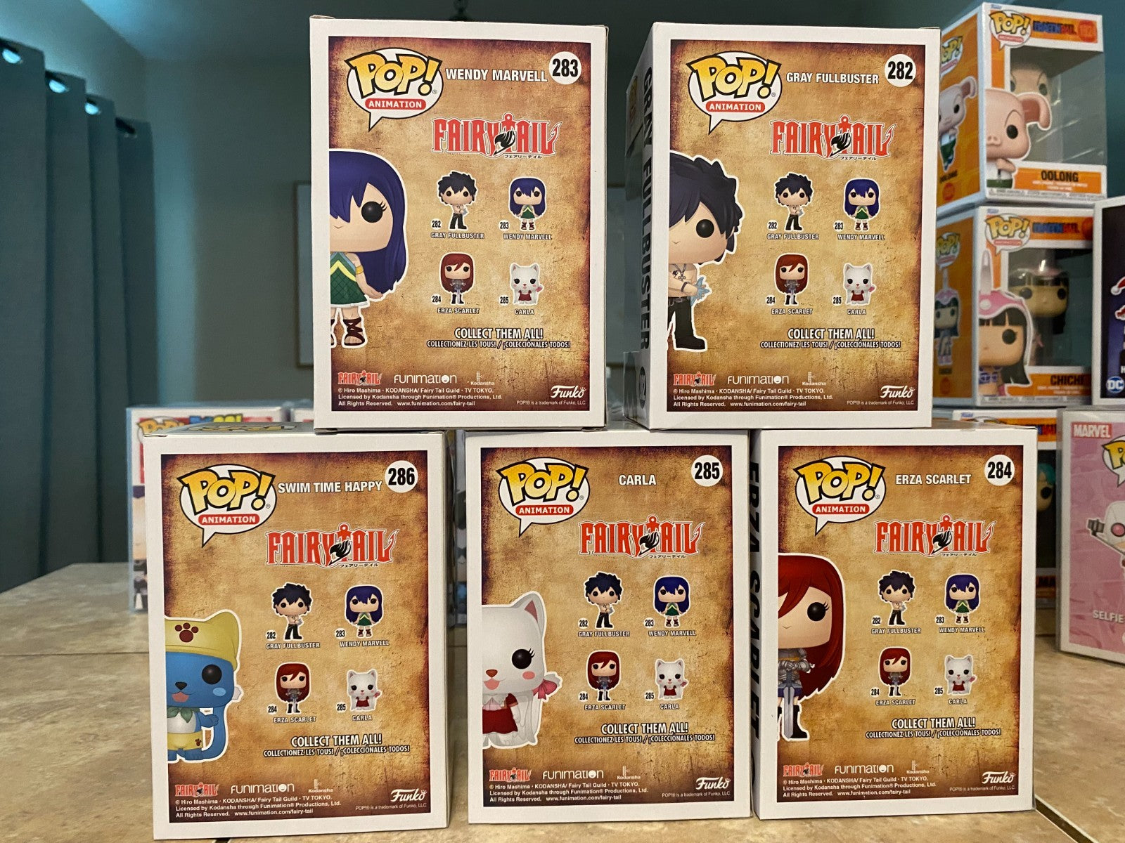 Funko Pop Complete Fairy Tail of 5 #282 thru #286 Gray, Wendy, Ezra, Carla, Swim