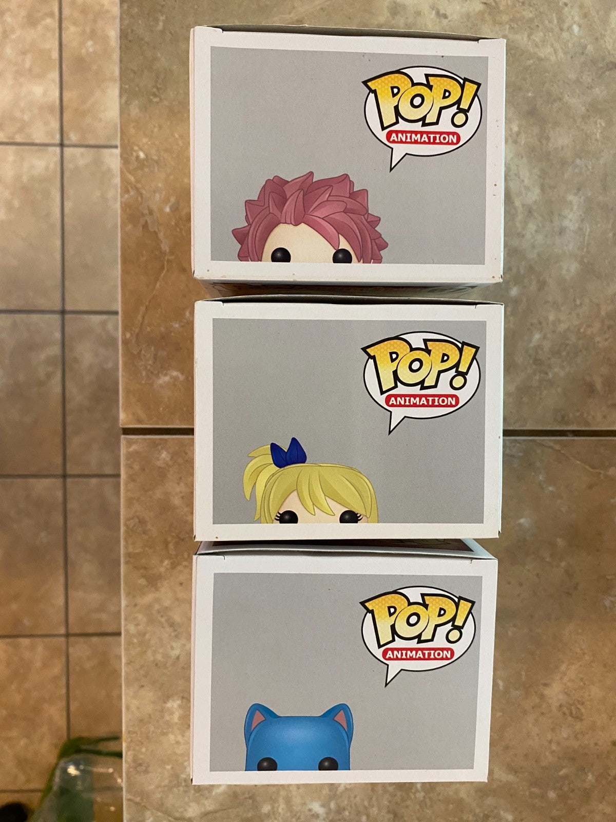Fairy Tail Funko Lot #67 Natsu, #68 Lucy & #69 Happy Hot Topic Ex. Set