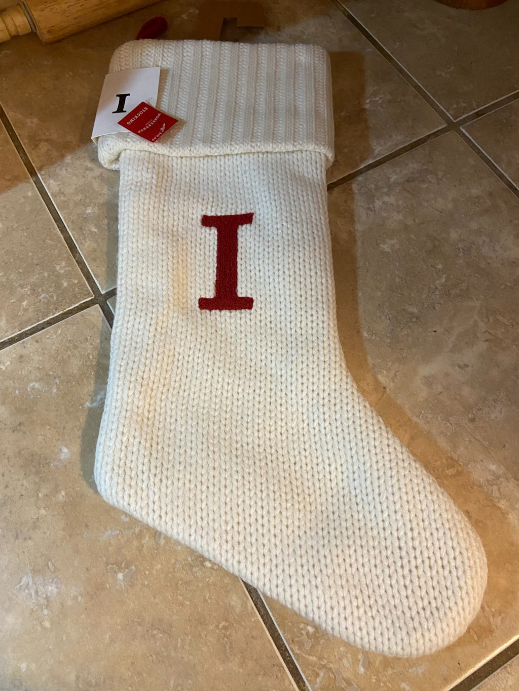 Wondershop White Knit Monogram Christmas Stocking Letter I