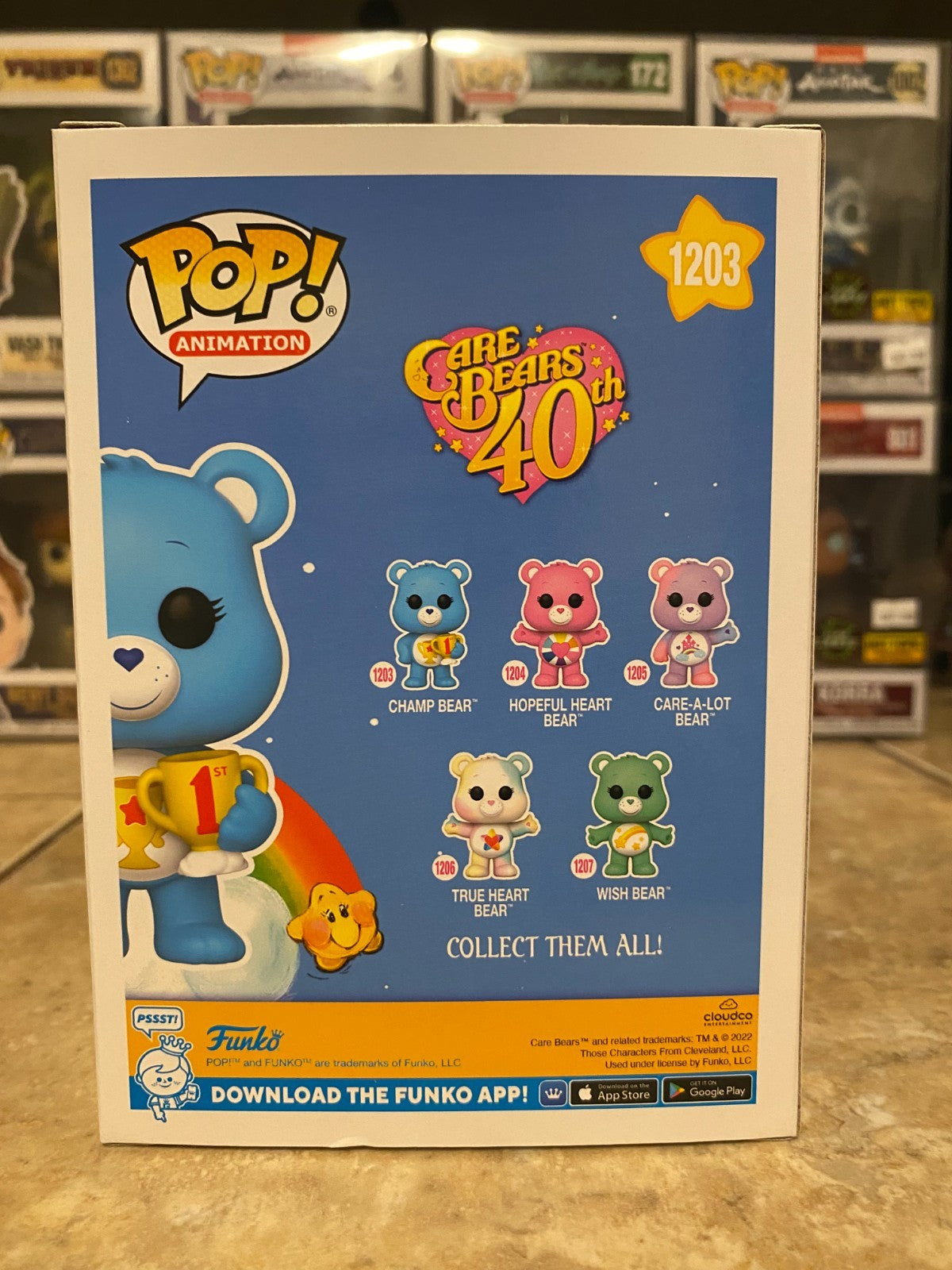 Funko Pop! Care Bears 40th Anniversary Champ Bear 1203 CHASE Flocked w Protector