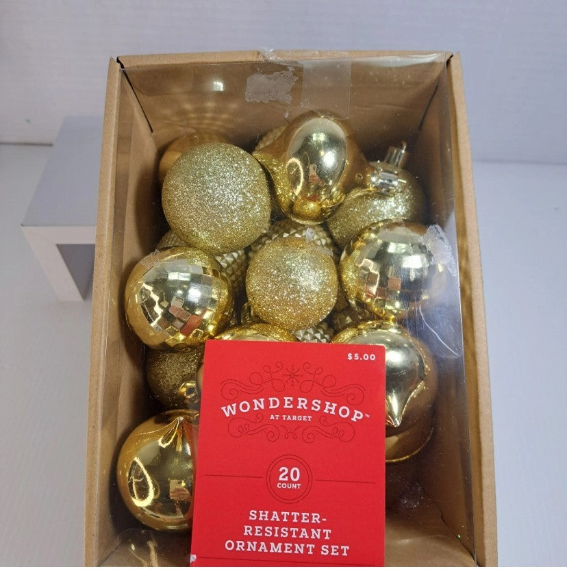 Wondershop - Christmas Gold Color Shatter Resistant Ornament Set 20ct