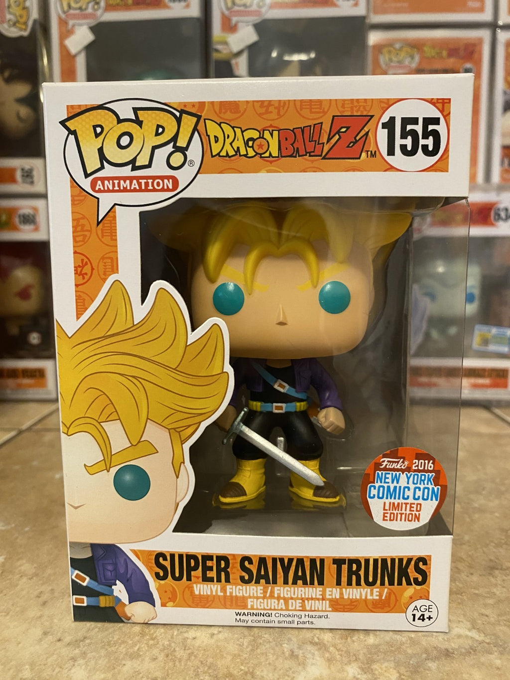 Funko Pop Dragon Ball Z Super Saiyan Trunks #155 2016 NYCC Exclusive w Protector