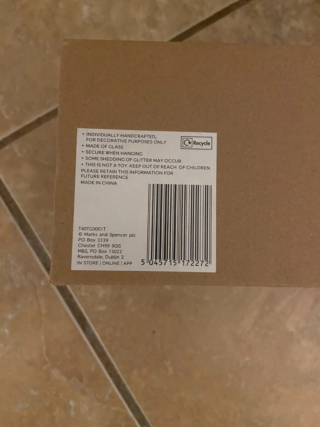 NEW CHRISTMAS TREE NOVELTY LARGE GLASS ORNAMENTS SET OF THREE BY M&S HOME