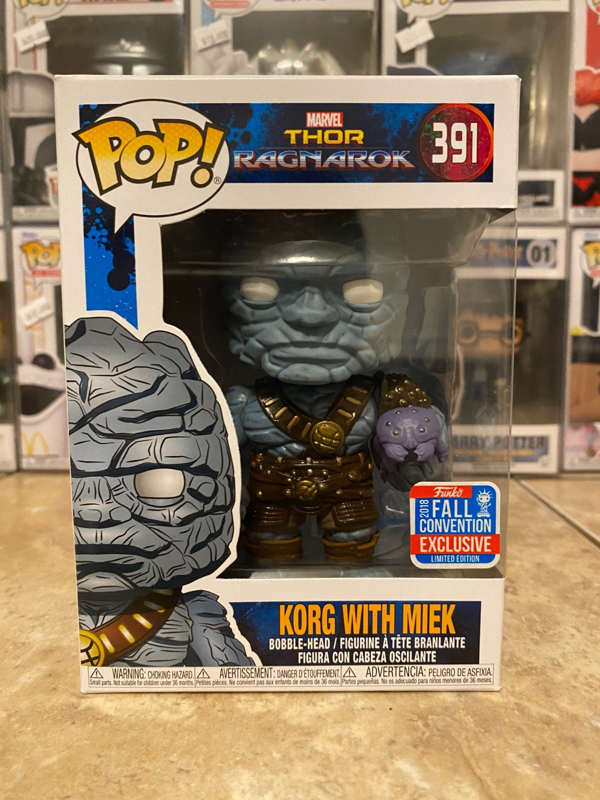 Funko Pop Thor Ragnarok Korg w  Miek 2018 Fall Convention Marvel 391 w Protector