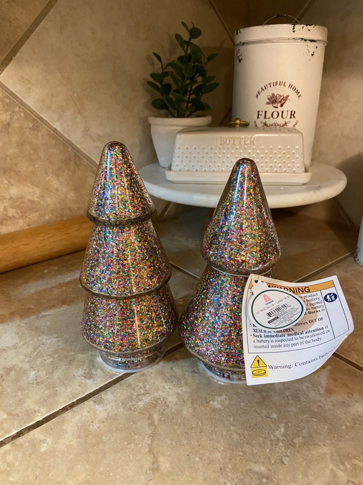 Target Bullseye Playground Christmas Glitter Filled Light Up Glass Tree set of 2