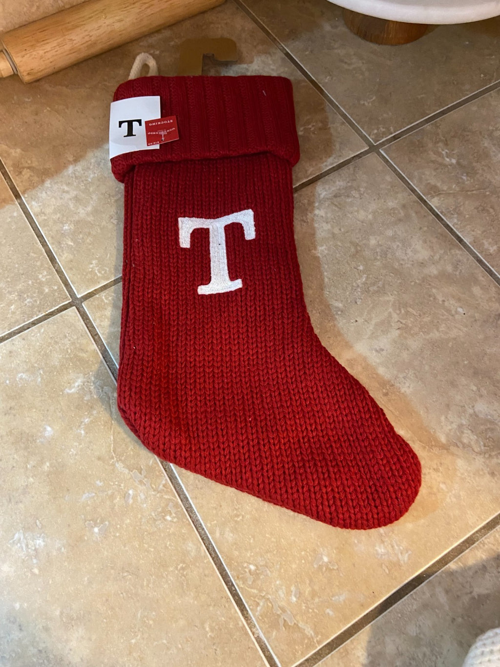 Wondershop Cable Knit Monogram Stocking (Red/White Letter T) X-mas