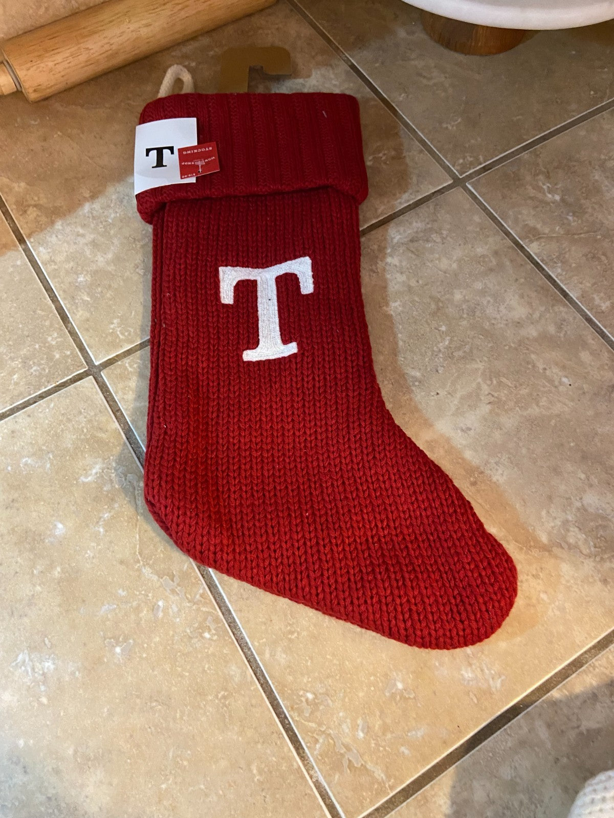 Wondershop Cable Knit Monogram Stocking (Red/White Letter T) X-mas