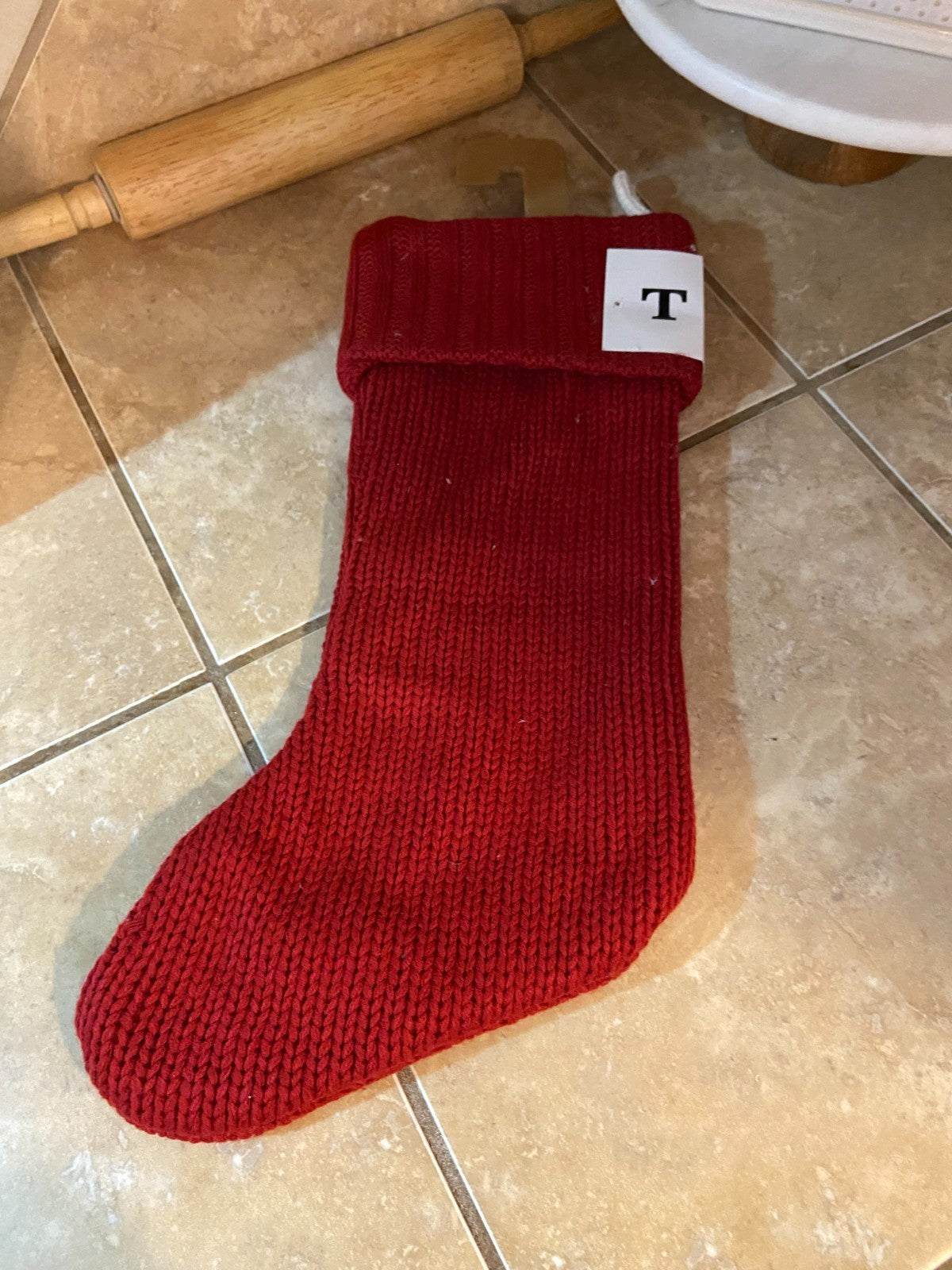 Wondershop Cable Knit Monogram Stocking (Red/White Letter T) X-mas