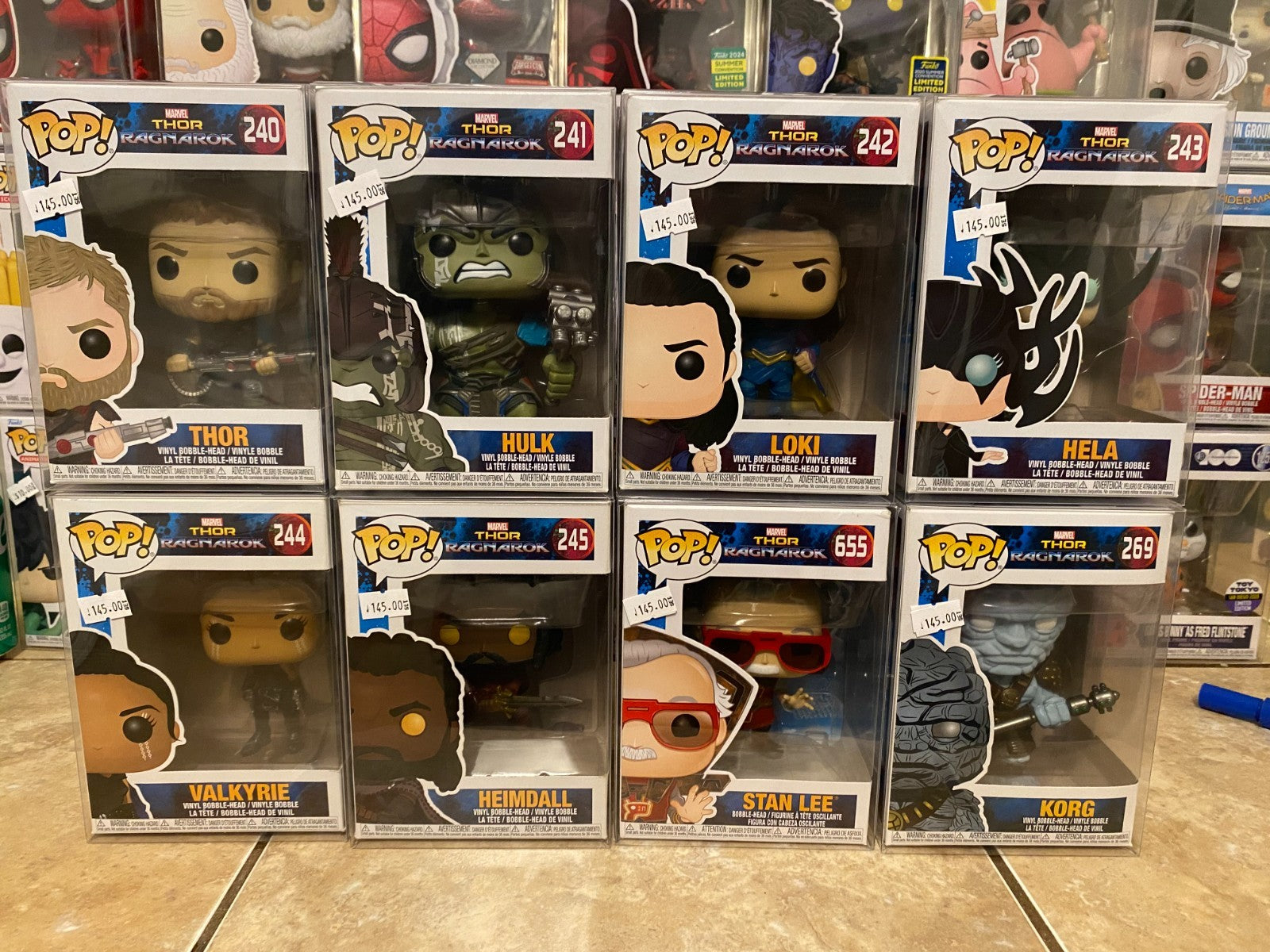Funko Pop! Thor Ragnarok Full (8pc Common) Set w Protectors