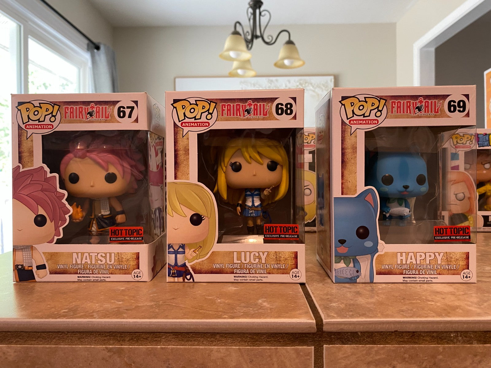 Fairy Tail Funko Lot #67 Natsu, #68 Lucy & #69 Happy Hot Topic Ex. Set