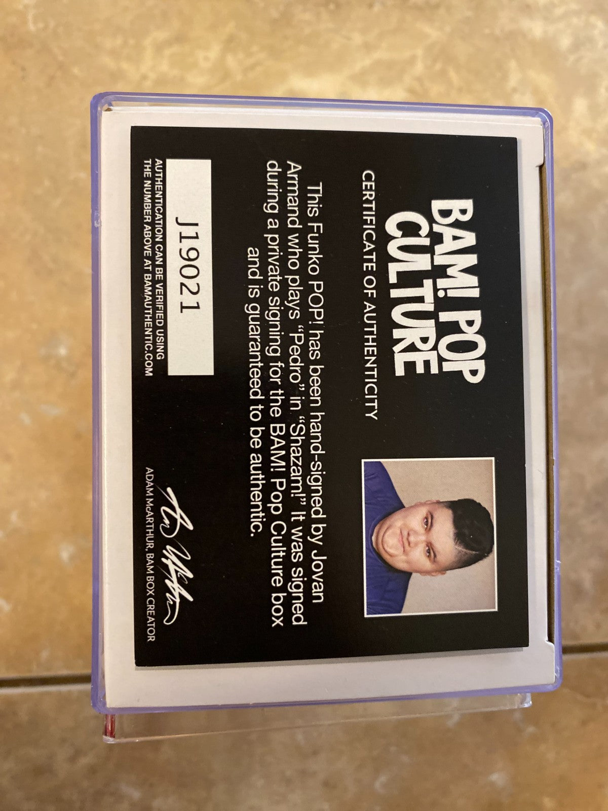 FUNKO POP! Pedro (265) from SHAZAM! Signed by Jovan Armand W/BAM COA