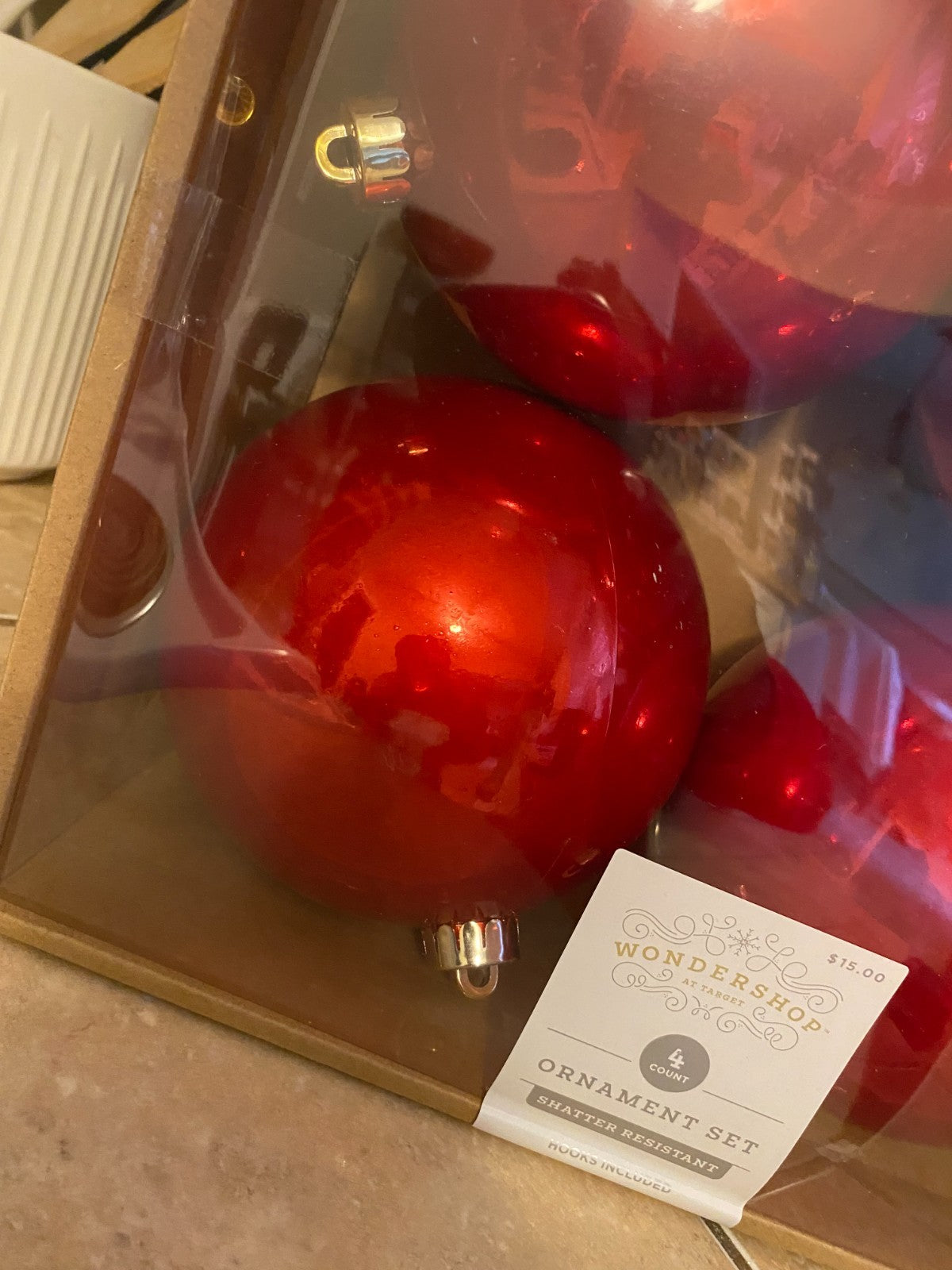 4 Pack Wondershop Large Red Shatter Resistant Christmas Tree Ornaments