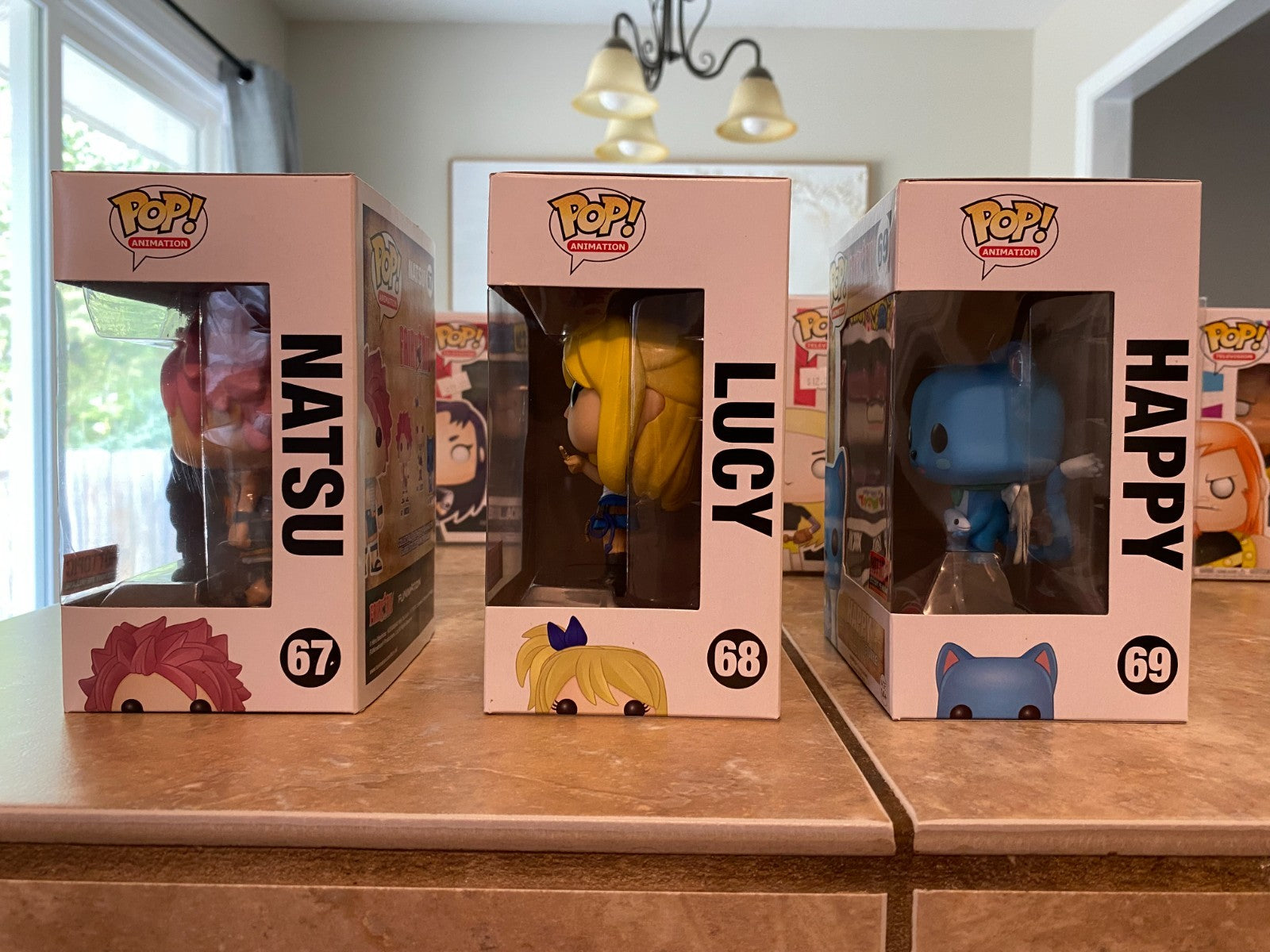 Fairy Tail Funko Lot #67 Natsu, #68 Lucy & #69 Happy Hot Topic Ex. Set
