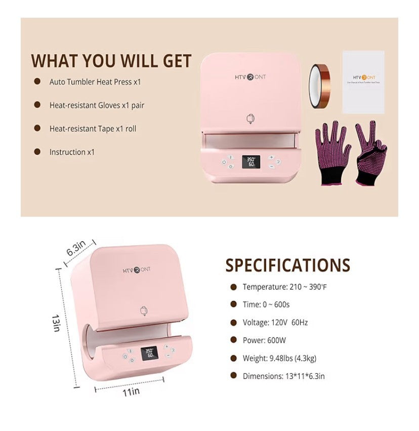 HTVRONT Auto Tumbler Heat Press Machine Mug Heat Press 10-30oz Sublimation Cup