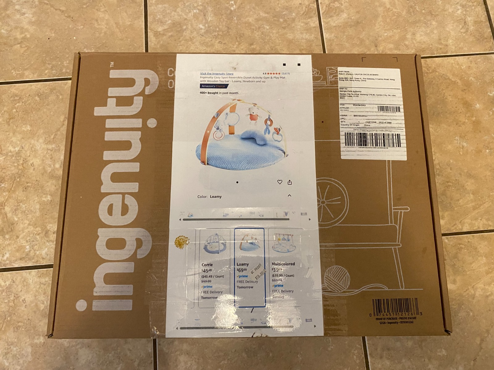 Ingenuity Cozy Spot Reversible Duvet Activity Gym Play Mat Wooden Toy Bar NIB