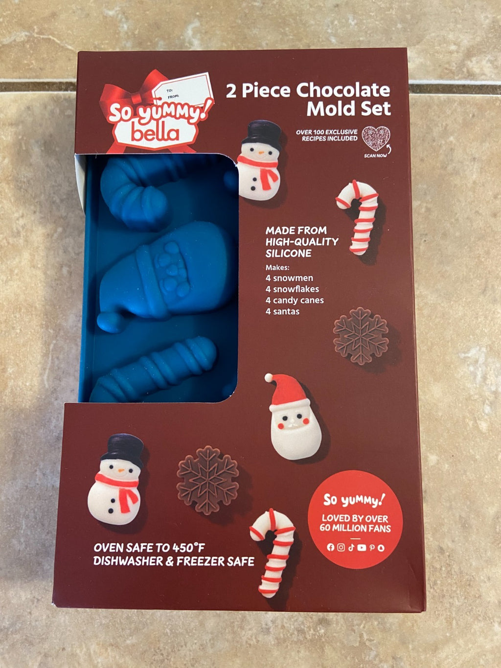 So Yummy Bella Silicone Mold Set Chocolate Santa Snowman Canes Snowflakes 2pcs
