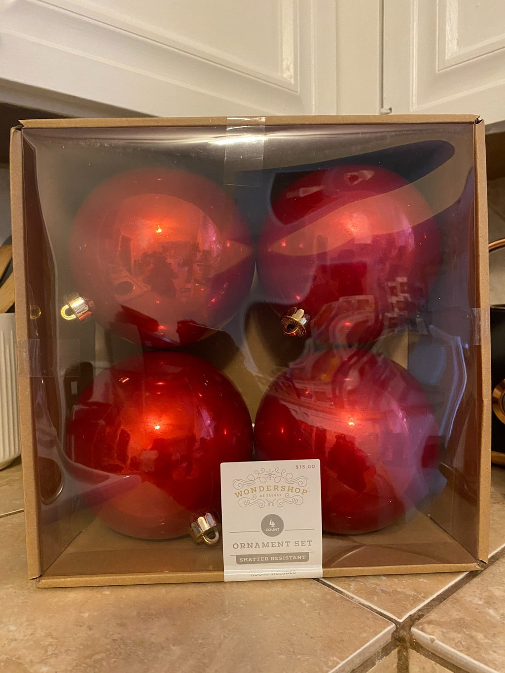 4 Pack Wondershop Large Red Shatter Resistant Christmas Tree Ornaments