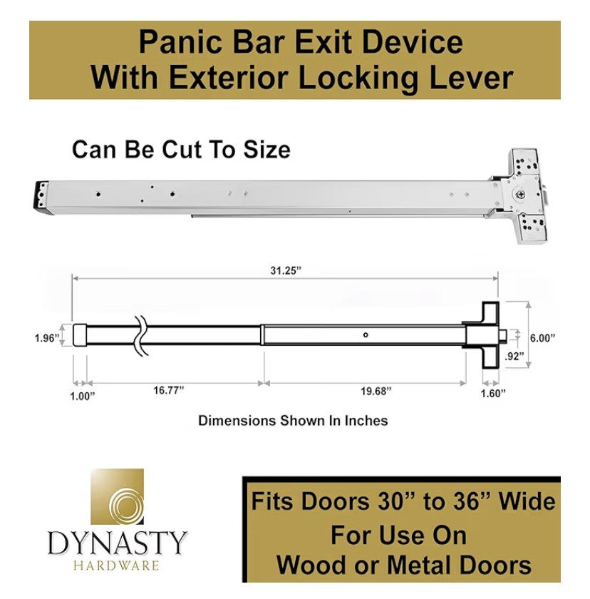 Dynasty Hardware DYN-500P-36-AL-06 Push Bar Panic Exit Device & Exterior Lever