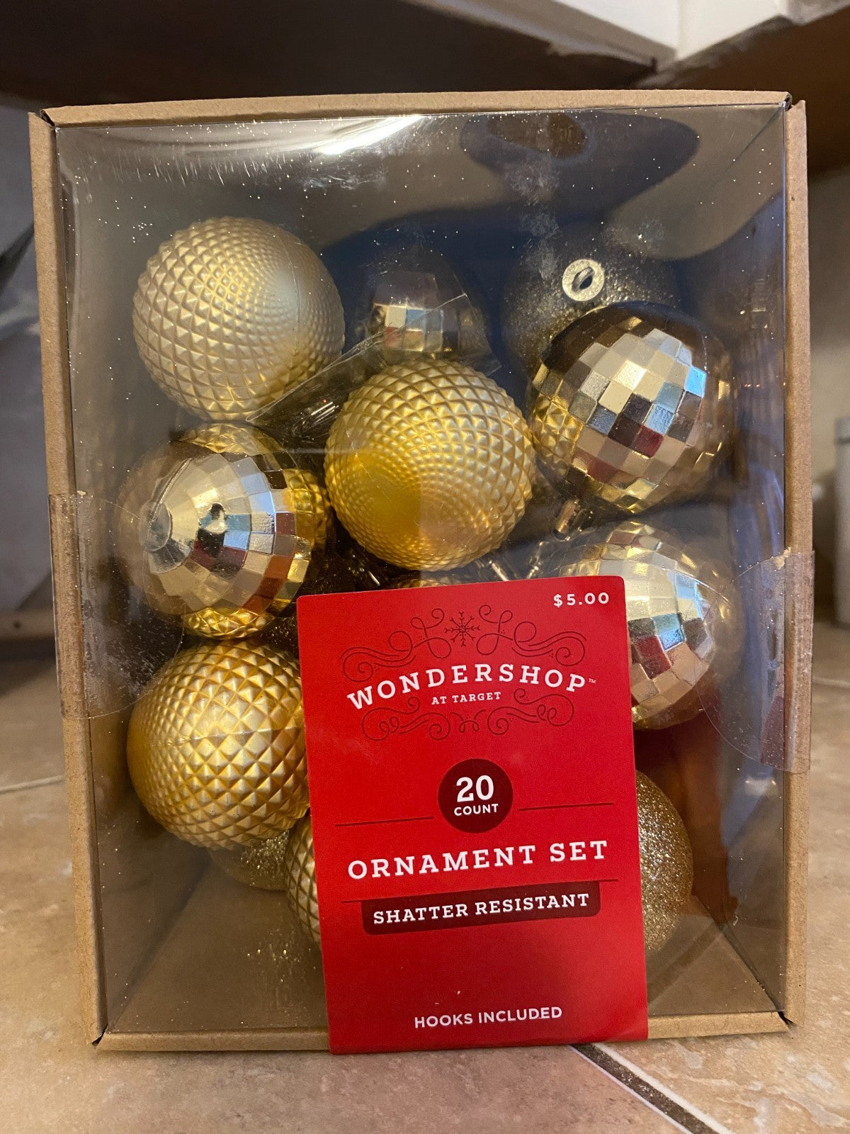 Wondershop - Christmas Gold Color Shatter Resistant Ornament Set 20ct