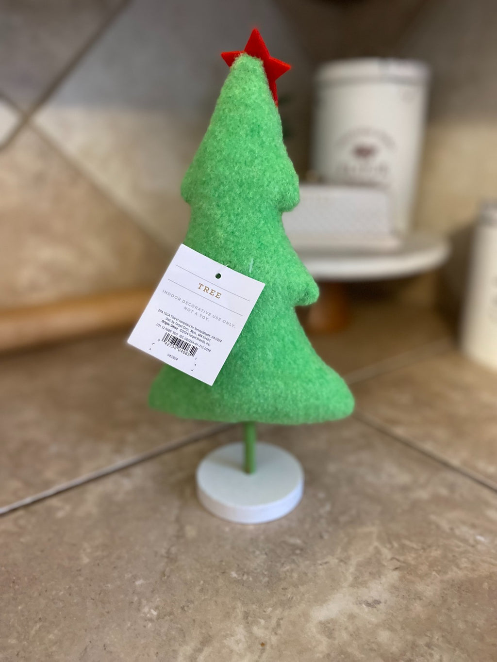 New Fabric Christmas Tree Figurine with Red Star-Wondershop Light Green