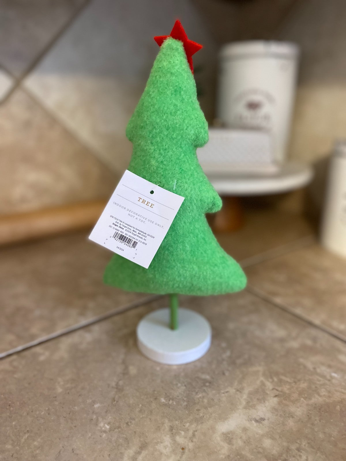 New Fabric Christmas Tree Figurine with Red Star-Wondershop Light Green