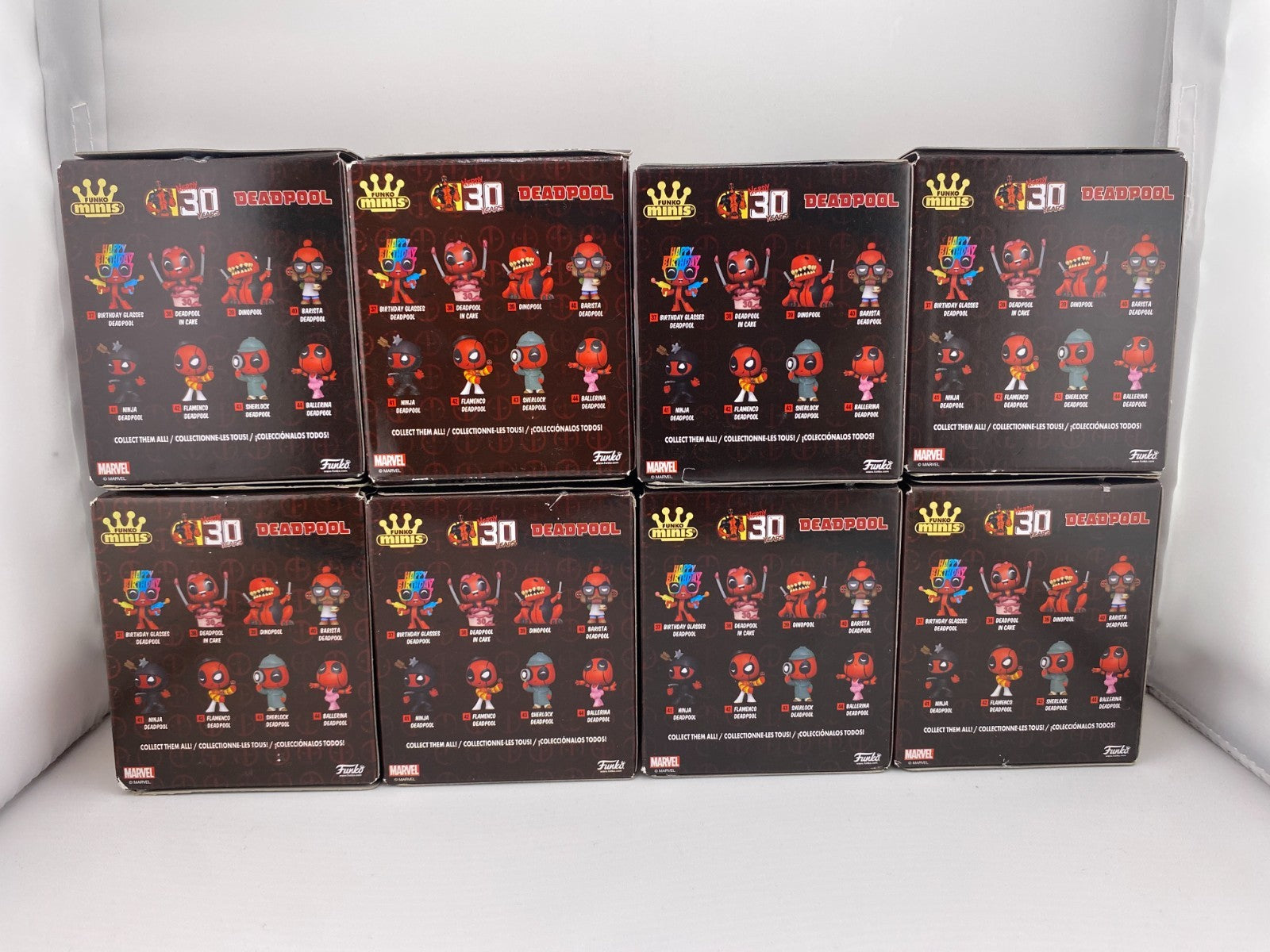 Funko Mini’s Deadpool Bobble- Heads. NEW, Sealed. Lot Of 8, 30th Anniversary.