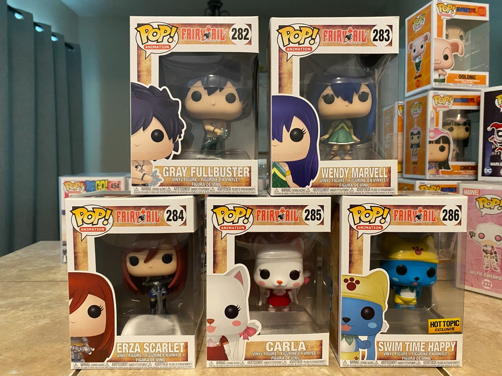 Funko Pop Complete Fairy Tail of 5 #282 thru #286 Gray, Wendy, Ezra, Carla, Swim