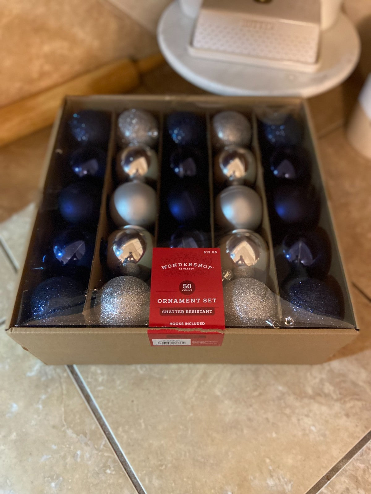 Wondershop Set of 50 Shatterproof Ornaments w/Hooks - Dark Blue/Silver