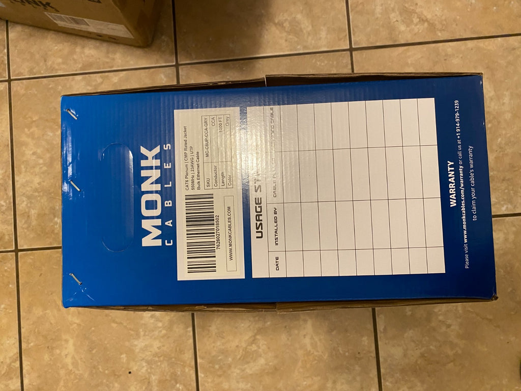 MONK CABLES CAT6 Plenum Cable 1000ft UTP